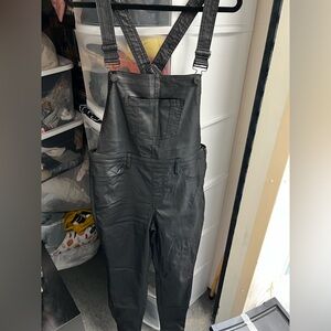 Fashion to Figure Black Faux Leather Overalls size 0 XL stretchy